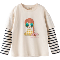 David Bella 2024 Autumn New Girls Long-Sleeved T-Shirts Large Childrens Fake Two-Piece Bottoming Shirts Childrens Cotton Tops