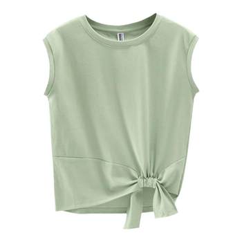 Summer New Korean Style Round Neck Tie Loose Pure Cotton Solid Color Casual Vest Top Inner Wear Women's Base Shirt