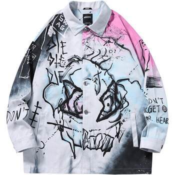 GENANX lightning brandy trendy lapel colorful jackets trendy jacket for men with graffiti letters splash ink printing spring and autumn jacket ບາງໆສໍາລັບຜູ້ຊາຍ