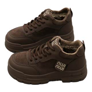 加绒高帮鞋女板鞋2025年冬季韩版圆头真皮松糕厚底休闲高邦棉鞋子