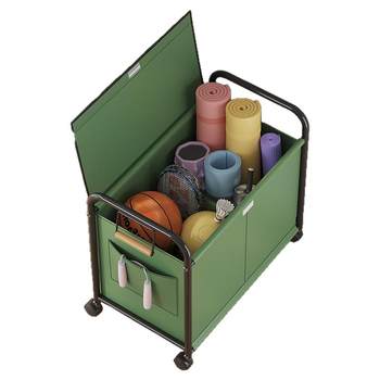 Yoga mat storage basket with wheels