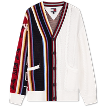 Tommy X Clot New Year Special Series 24 Spring and Summer Men and Women Contrast Color Splicing Loose Cardigan Sweater 34883