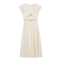 self-portrait 2024 early autumn new ivory diamond bow short-sleeved chiffon pleated dress