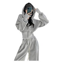 Spring and autumn sports suit womens 2024 new trendy fashion foreign gas grey Even cap sweatpants Two sets of damp