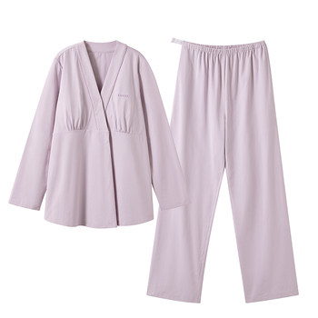 Manxi autumn and winter pure cotton breastfeeding pajamas confinement clothes