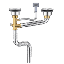 Kitchen double slot wash basin drain pipe fittings stainless steel sink dishwasher water tank three - way full 685