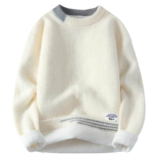 Scarecrow plus velvet soft and waxy loose round neck sweater for men