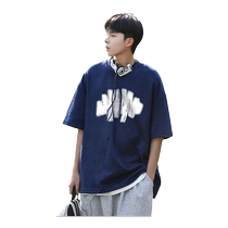 Short-sleeved T-shirt for men in summer thin ice silk trendy brand graffiti Japanese suede loose three-quarter sleeve top clothes for boys
