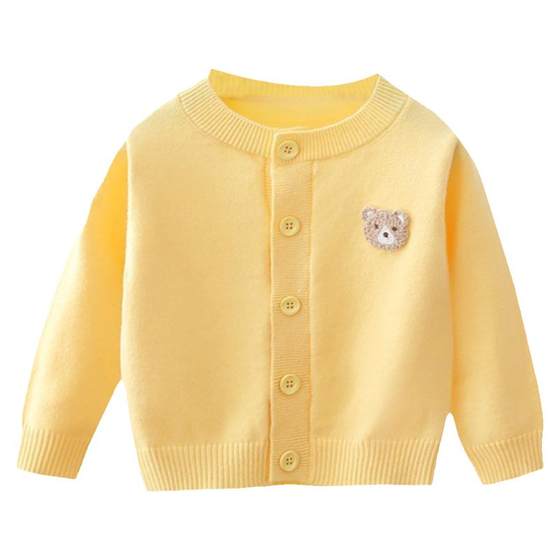 
Children's cardigan sweater for boys and girls with autumn and winter baby solid color versatile bear round neck sweater jacket