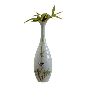 Chinese ceramic hand-painted bamboo leaf bird guanyin bottle desk flower arrangement living room desktop small vase home accessories ornaments
