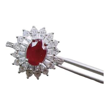Natural pigeon blood red ruby ring 5 x 7 princess diana style 925 silver precision inlaid colored gemstone jewelry