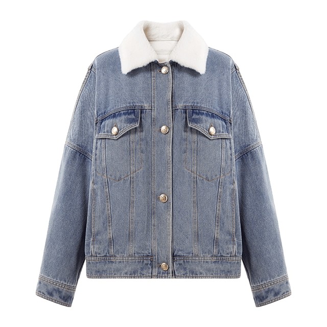 Qiushui Yiren retro denim lapel fur collar down jacket