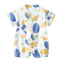 babylove baby short-sleeved jumpsuit summer thin bamboo cotton gauze baby newborn monk suit baby crawling suit