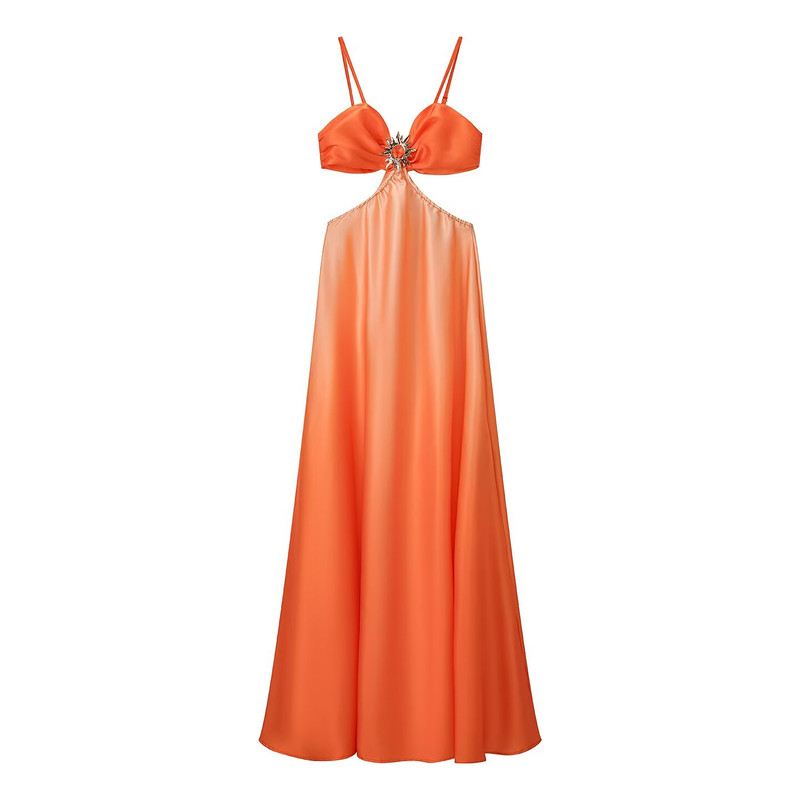 Temperament retro gradient sexy satin suspender dress