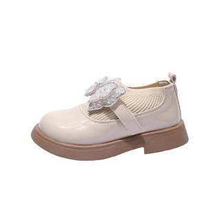 connche Spring and Autumn Girls' Bow Princess Leather Shoes