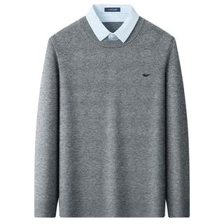 [假两件/时尚提花]梦特娇秋冬男士衬衫领针织衫青年毛衣保暖柔软J