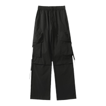 Black straight overalls for men in summer thin large size loose wide-leg trousers trendy brand ice silk quick-drying casual pants