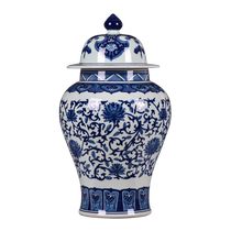 Jingdezhen ceramic vase blue and white porcelain general jar hand-painted Chinese tea jar living room decoration porcelain ornaments
