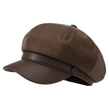 Brown octagonal hat for women with large head circumference beret