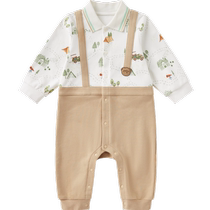Cotton era 2024 spring baby knitted fake two-piece jumpsuit long-sleeved male and female baby outing clothes