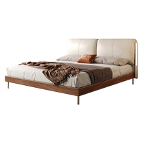Yiluo minimalist leather bed master bedroom cream mid-century style solid wood upholstered bed modern simple double bed does not disturb each other