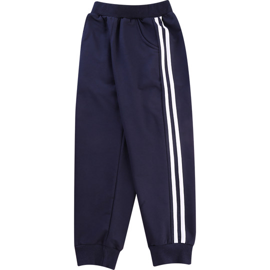 儿童藏蓝色校服裤子小学生二条杠深蓝女童藏青男童运动裤加绒长裤