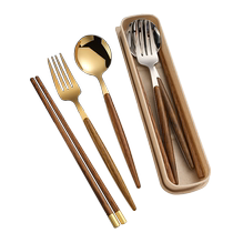 Suning stainless steel chopsticks spoon set one person one chopstick portable tableware student storage box fork wooden 1819