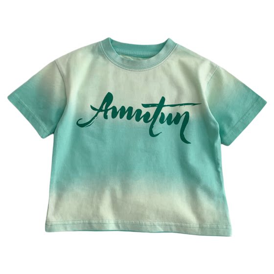 
Boys gradient short-sleeved T-shirt 2025 new children's fashionable summer top handsome boy's personality pure cotton half-sleeved T-shirt