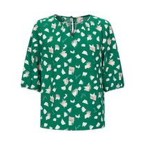 Jiuzi Annako elegant and fresh geometric print V-neck chain mid-sleeve chiffon top for women 2024 autumn new style