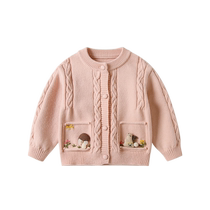 Fanhunting Girls Knitted Cardigan Autumn Clothing 2024 New Style Childrens Sweater Jackets Baby Tops Versatile Spring and Autumn