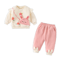 Banxidi Girls Suit Autumn and Winter 2024 New Baby Girl Velvet Sweater Baby Pants Childrens Two-piece Set