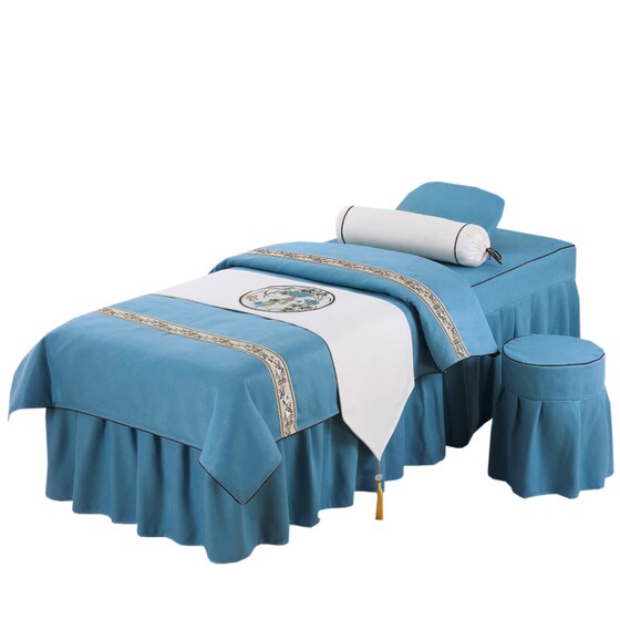 Beauty bed cover four -piece high -end cotton -linen European -style light luxury therapy shampooing ears all -cotton simple massage set universal