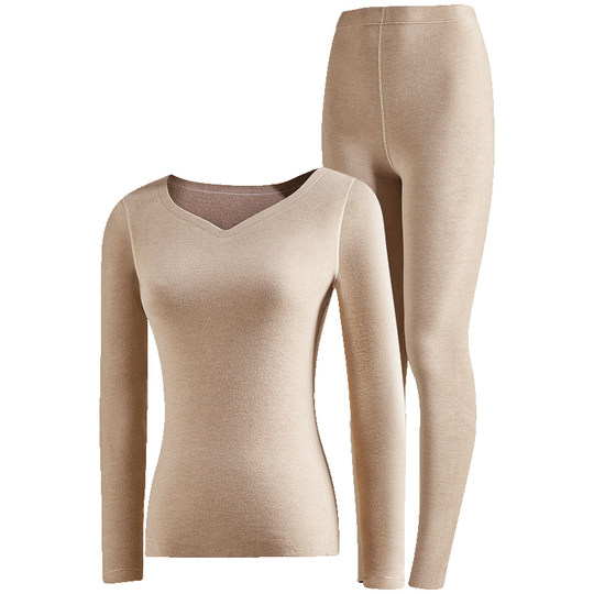 梦特娇羊绒蚕丝德绒无痕保暖内衣女加绒加厚发热秋衣秋裤套装冬季