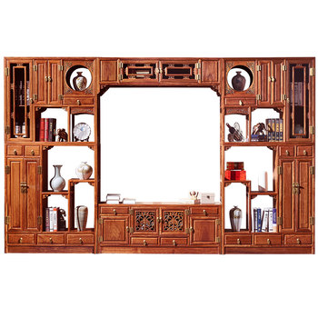 Mahogany tv wall new chinese style hedgehog rosewood background wall