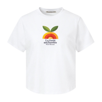 MardiMercredi vitality plant pattern printed white short-sleeved T-shirt top womens slim shoulder new style