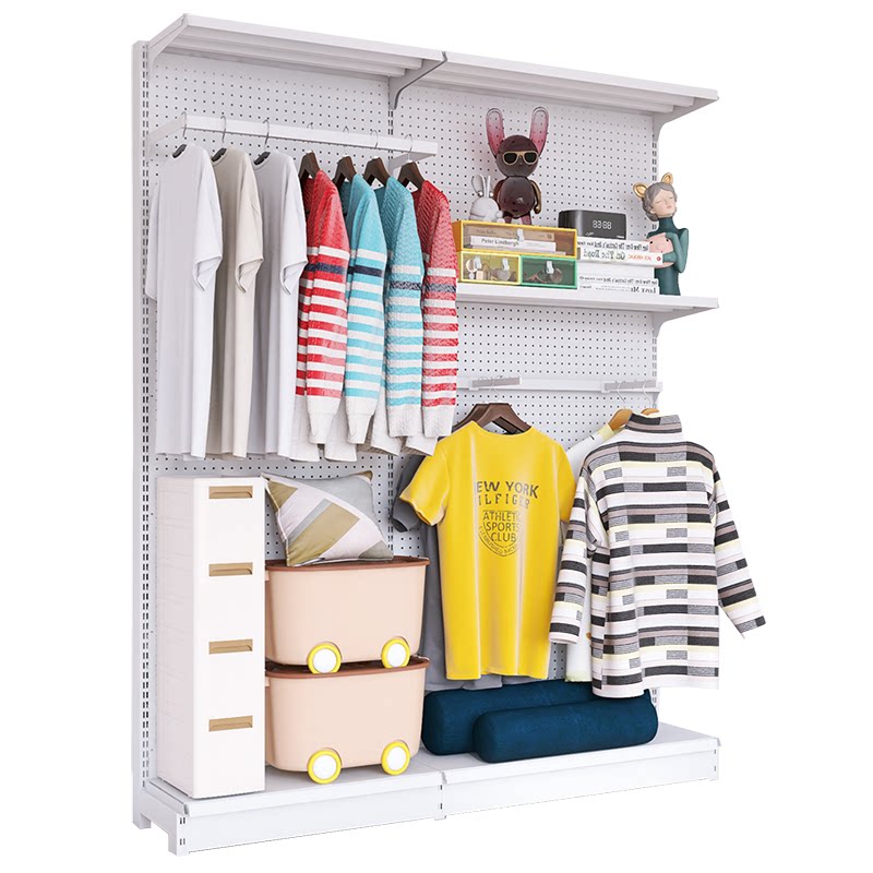 Perforated board wardrobe bedroom metal doorless open simple cloakroom for home rental wrought iron storage rack