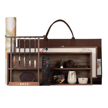 Shanyu Lake Pen Shishi Ruyi Four Treasures of the Study Set Professional Grade Calligraphy Gift Creative High-End Pen and Ink Paper and Inkstone Full Set of Brush Storage Box Inkstone Ink Strips Paperweight Multifunctional Ornaments
