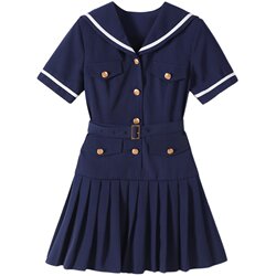 Lujin's homemade <Navy Club> ເສື້ອຍືດແບບສາວແບບ retro ທີ່ມີສີຟ້າອ່ອນໆ ທີ່ມີສີສັນສົດໃສສຳລັບລະດູຮ້ອນ