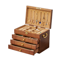 Jewelry box solid wood retro lock jewelry necklace gold jewelry storage box high-end exquisite large capacity