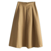 Khaki skirt womens autumn and winter new French Hepburn style high-waisted slim A-line umbrella skirt mid-length pleated skirt