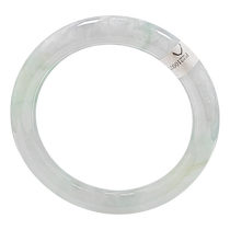 (Self-operated) Qianyu Shiguang Burmese natural A-grade jadeite ice transparent floating green slightly purple light spring color round bar blessing bracelet