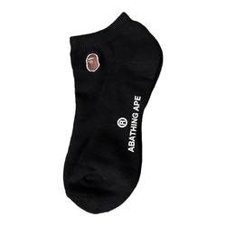 Bape boat socks Japanese ape head trendy socks embroidered cotton socks solid color short tube white towel bottom sports socks low top