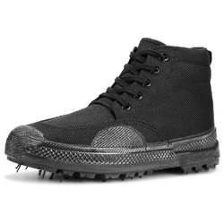 Jiefang shoes men's high-top canvas shoes non-slip labor protection shoes rubber shoes ground shoes training shoes running 2024 pure black wear-resistant