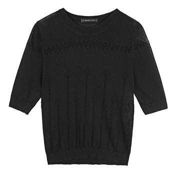 sdeer Sandio ribbed round neck hollow knitted short-sleeved sweater S21163511