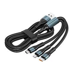 Anonymous 120W super fast charging cable three-in-one ເໝາະສຳລັບ Huawei Apple Xiaomi oppovivo Android typec ສາຍສາກແບບໜຶ່ງຫາສາມສາຍສາກໂທລະສັບມືຖືໃນລົດຫຼາຍຫົວ flash charging