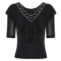 Duoqiao Latin dance clothing summer new dance clothing tops womens mid-sleeve ballroom dance professional senior dance clothing performance clothing