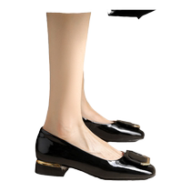 Daphne low-heeled single shoes for women 2024 spring new shallow patent leather soft sole square toe genuine leather black small leather shoes