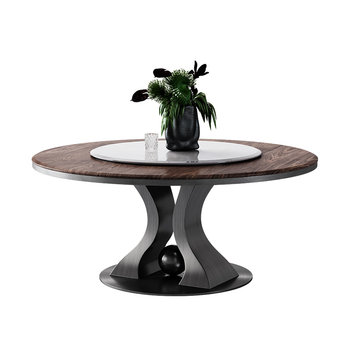 Walnut solid wood round dining table light luxury modern