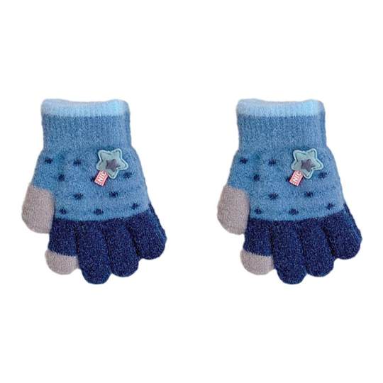 秋冬季儿童手套小孩女孩保暖女童男童加绒毛线宝宝针织五指套冬天