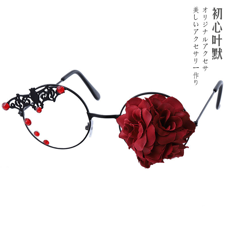 Punk Lolita Bat Rose Glasses Frame Gothic Gear Single Heart Dark Steam Gothic Style